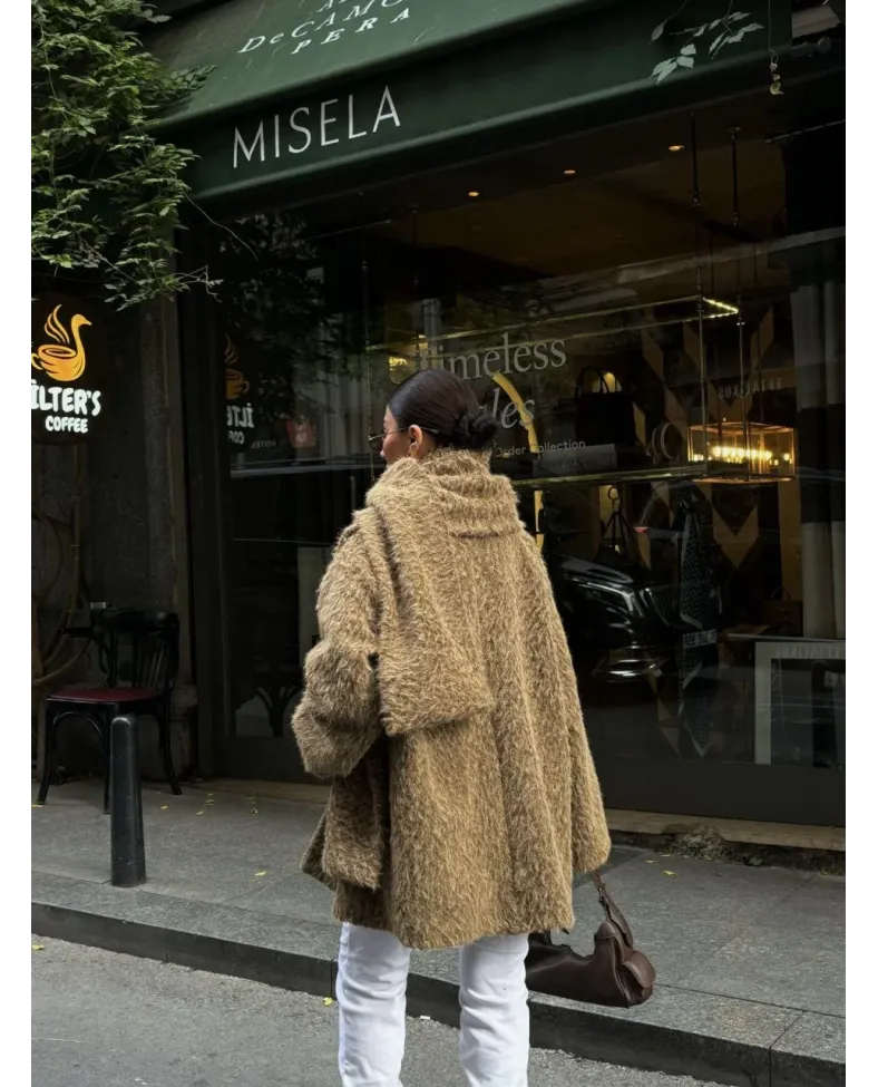 Yün Cıkartılabilen Atkılı ,Kaban İkili Takım- Kahve