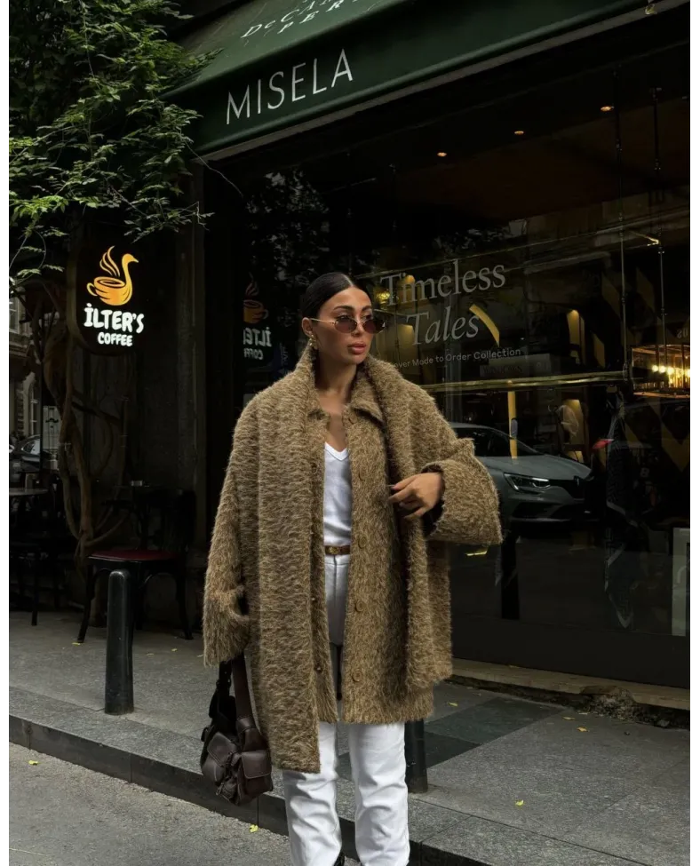 Yün Cıkartılabilen Atkılı ,Kaban İkili Takım- Kahve