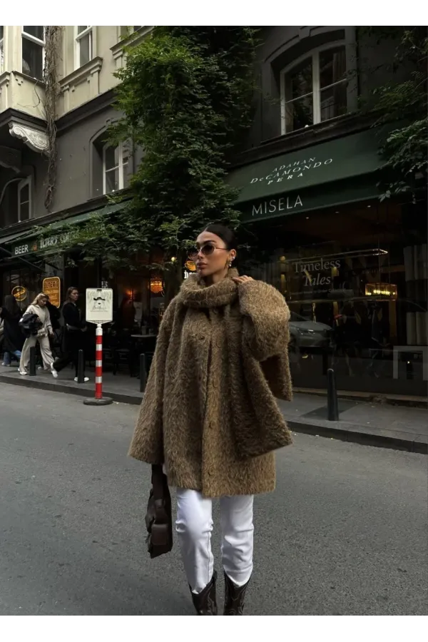 Yün Cıkartılabilen Atkılı ,Kaban İkili Takım- Kahve