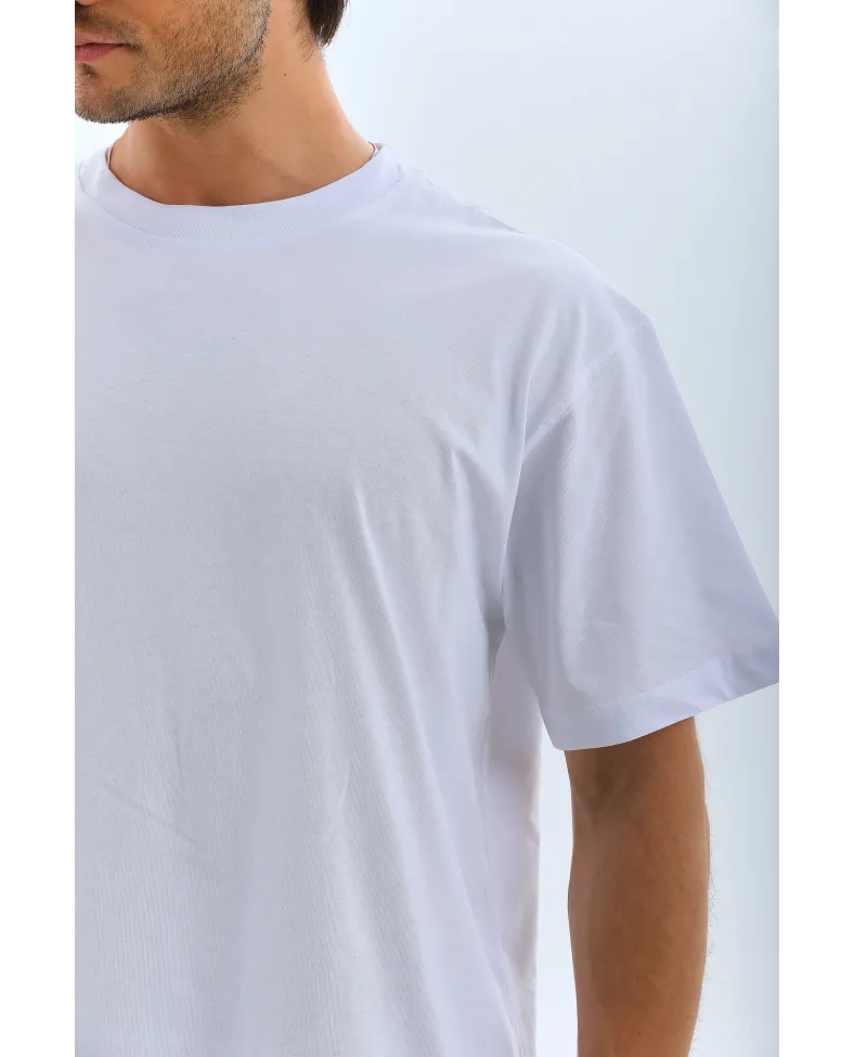ERKEK Oversize Düz Bisiklet Yaka T-Shirt - Beyaz
