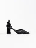 Siyah Tekstil Kumaş Taşlı Kadın Topuklu Ayakkabı TR08MS18A