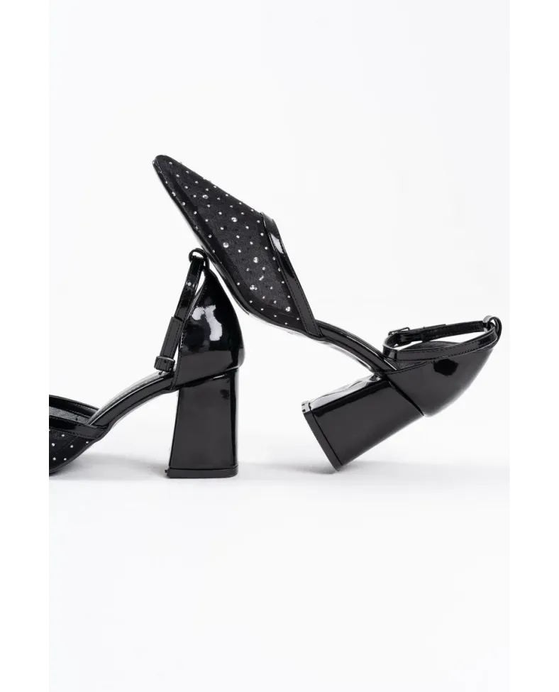 Siyah Tekstil Kumaş Taşlı Kadın Topuklu Ayakkabı TR08MS18A