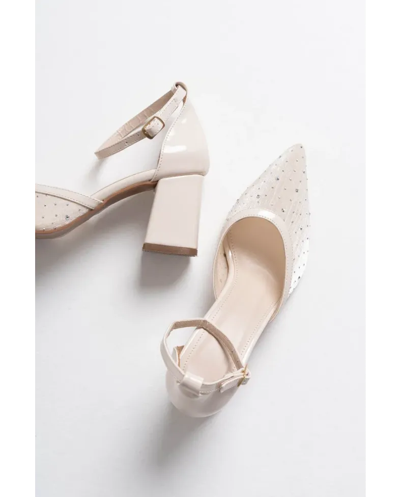 Tekstil Kumaş Taşlı Kadın Topuklu Ayakkabı TR08MS18B