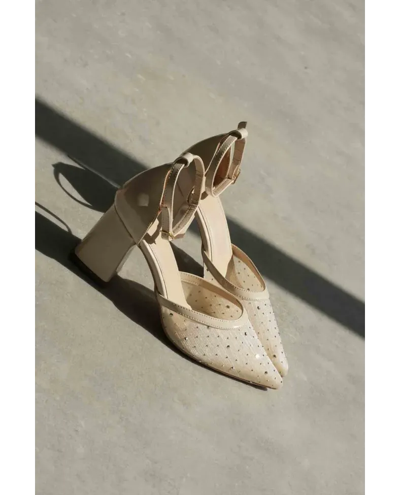 Tekstil Kumaş Taşlı Kadın Topuklu Ayakkabı TR08MS18B