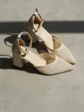 Tekstil Kumaş Taşlı Kadın Topuklu Ayakkabı TR08MS18B