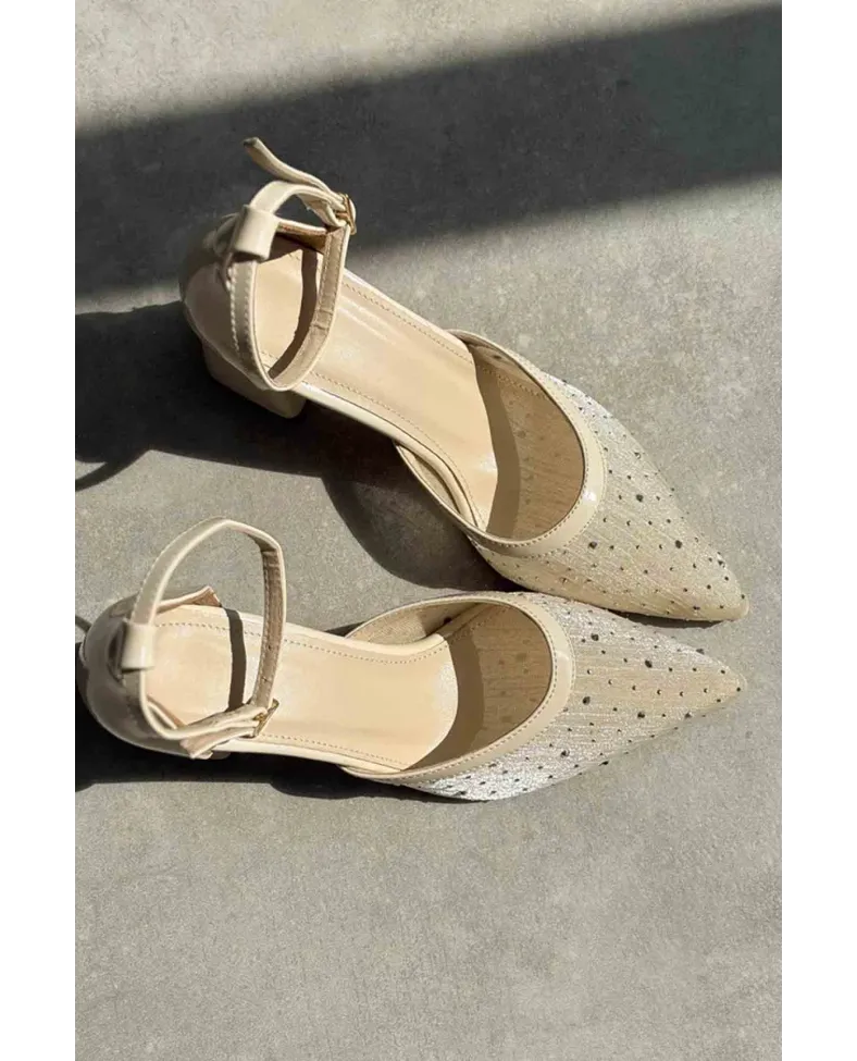 Tekstil Kumaş Taşlı Kadın Topuklu Ayakkabı TR08MS18B