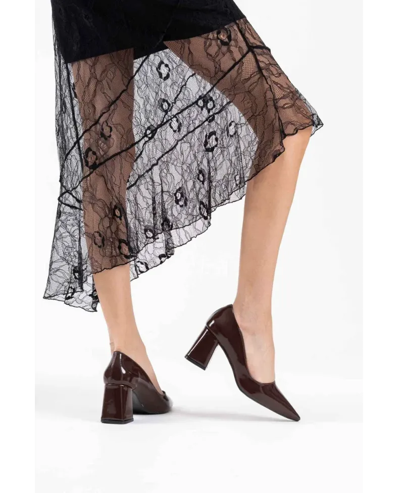 Acı Kahve Rugan Kadın Topuklu Ayakkabı TR08MS16F