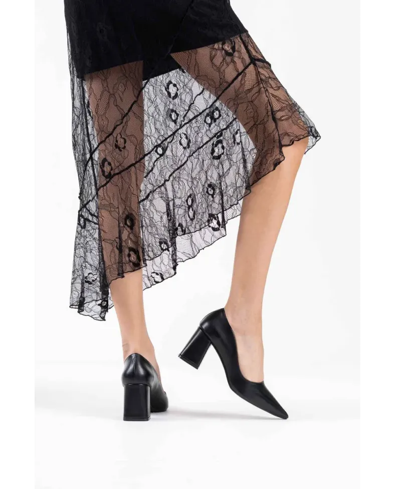 Siyah Cilt Kadın Topuklu Ayakkabı TR08MS16A