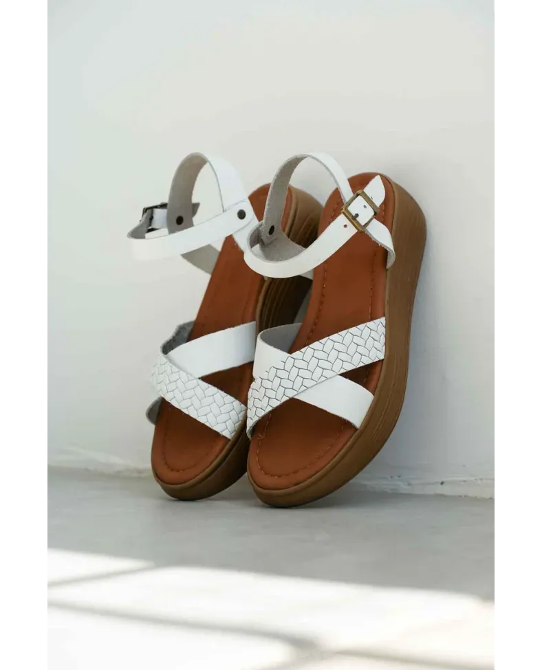 Beyaz Hakiki Deri Sandalet TR31MY58H