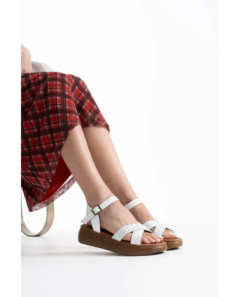 Beyaz Hakiki Deri Sandalet TR31MY58H