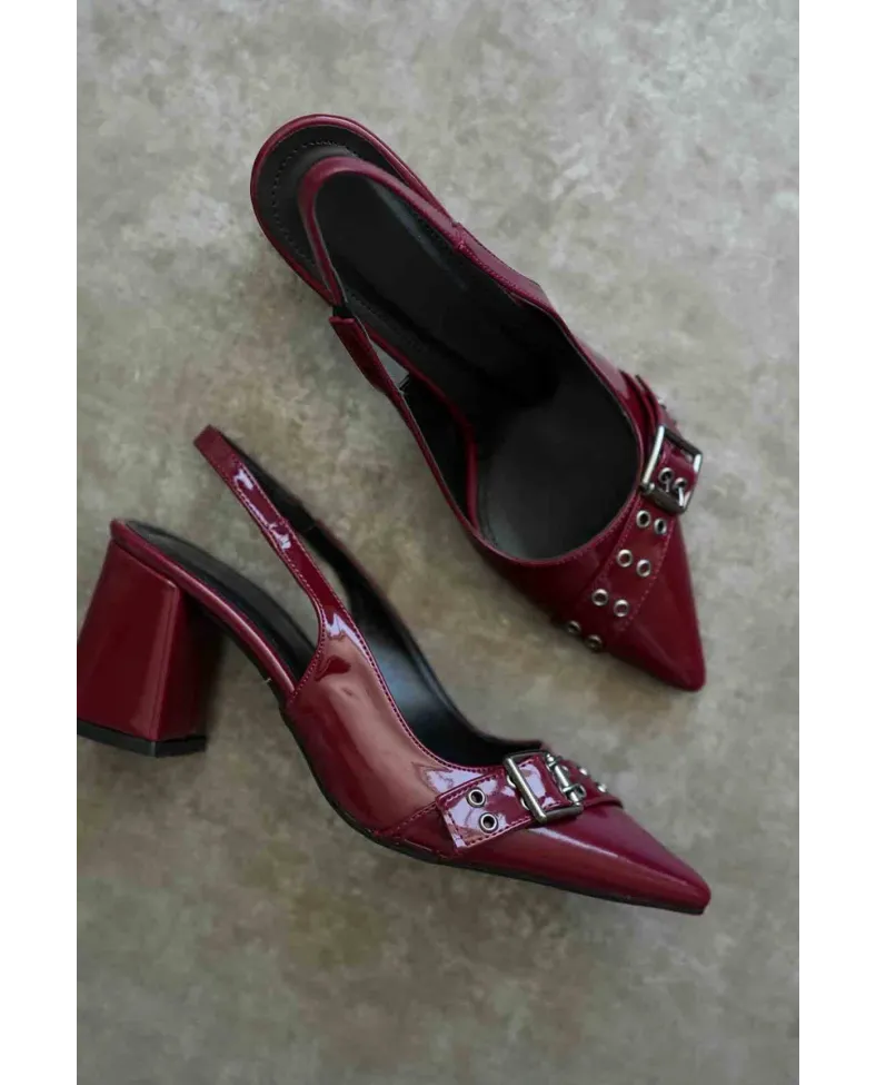 Bordo Rugan Kadın Topuklu Ayakkabı TR08MS07C