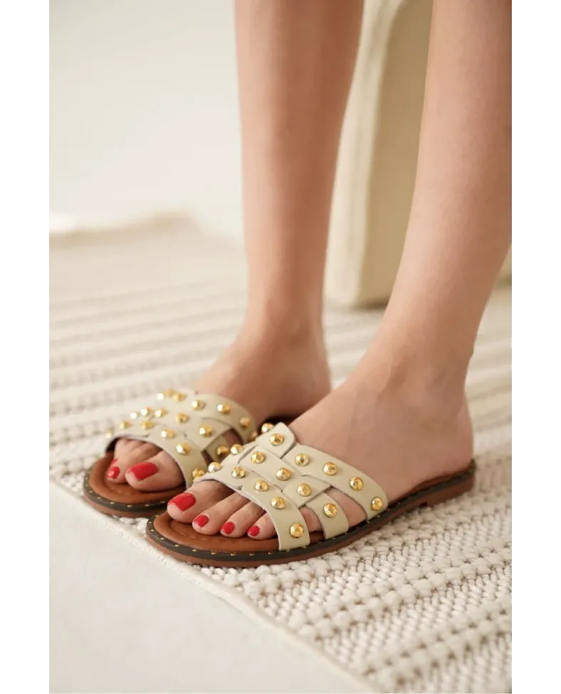 Bej Hakiki Deri Terlik TR31MY68C