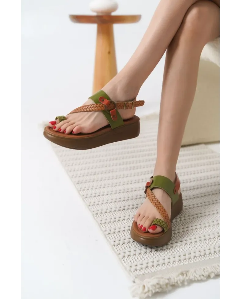 Çok Renkli Hakiki Deri Sandalet TR31MY64E