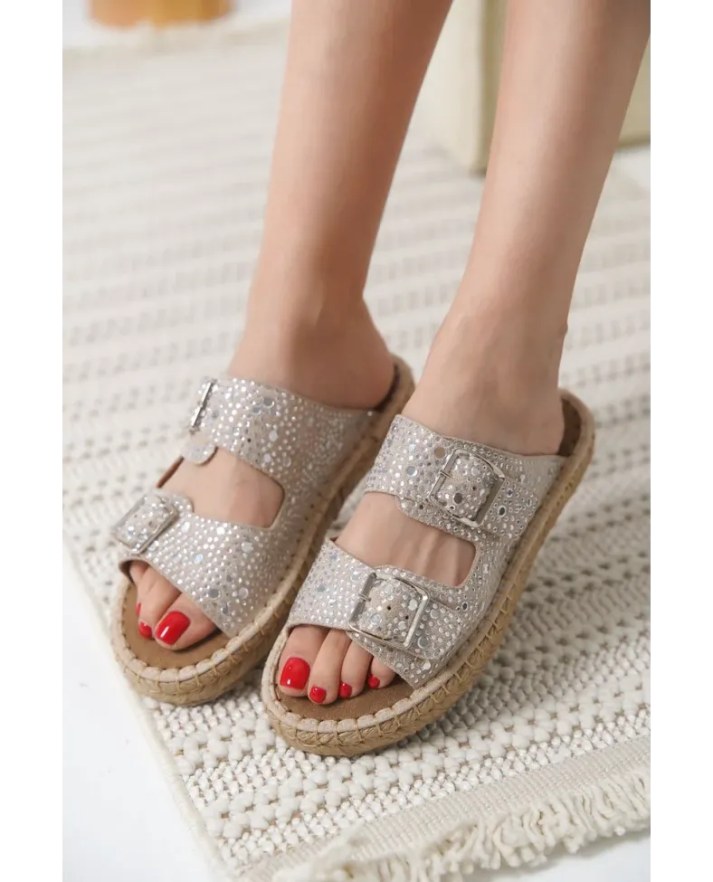 Süet Gri Taşlı Kadın Terlik TR35MY05G