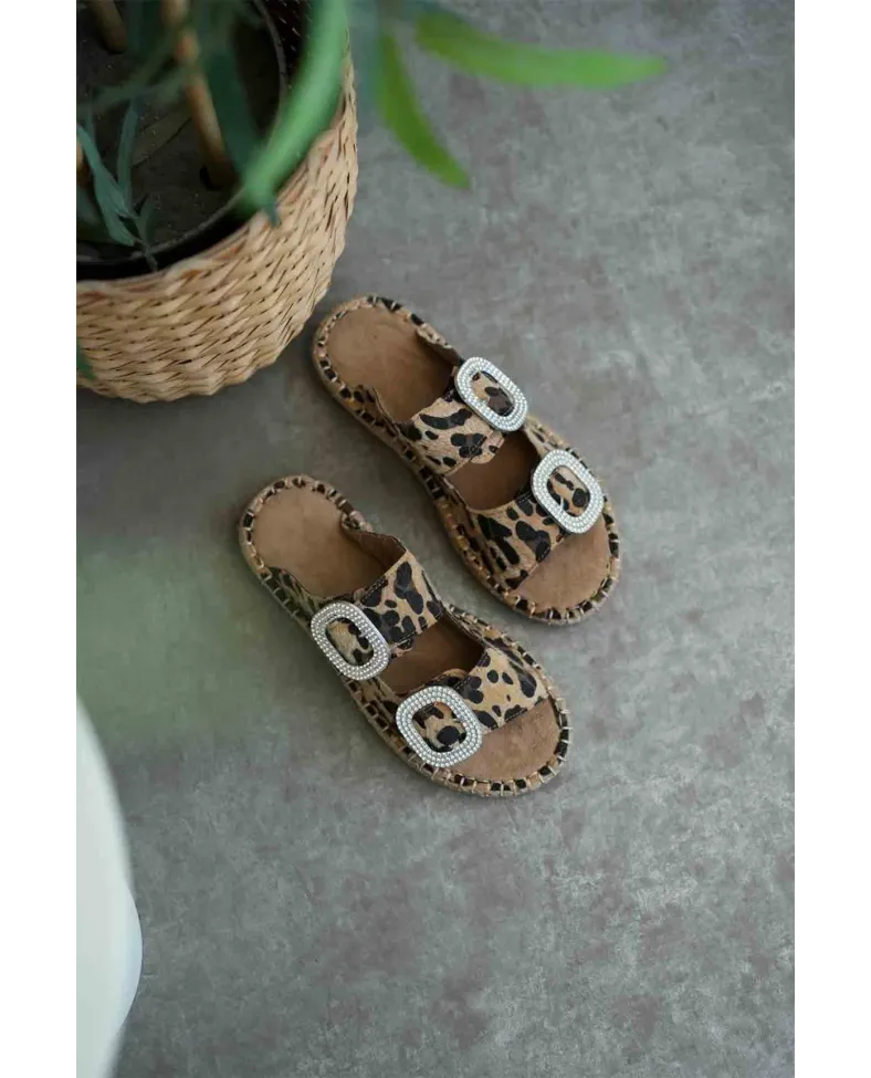 Süet Leopar Taşlı Kadın Terlik TR35MY05E