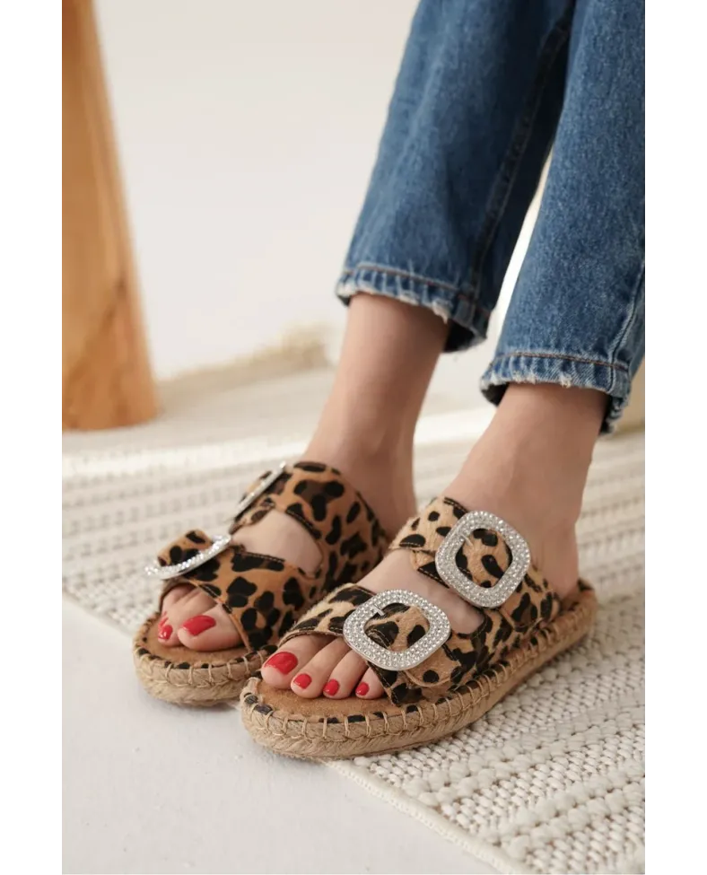 Süet Leopar Taşlı Kadın Terlik TR35MY05E