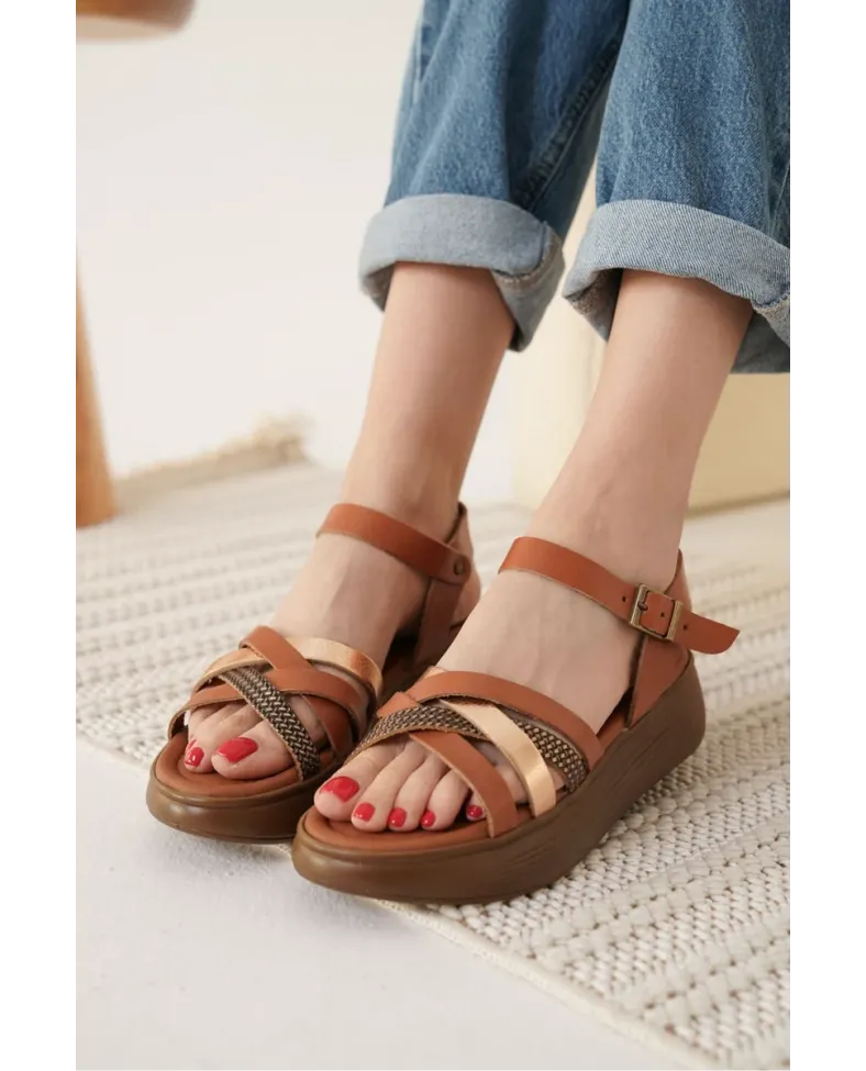 Taba Altın Detaylı Hakiki Deri Sandalet TR31MY55H