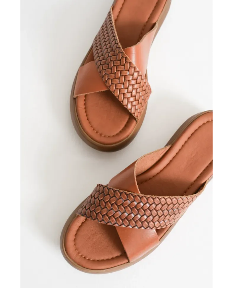 Taba Örgü Desenli Hakiki Deri Terlik TR31MY53L