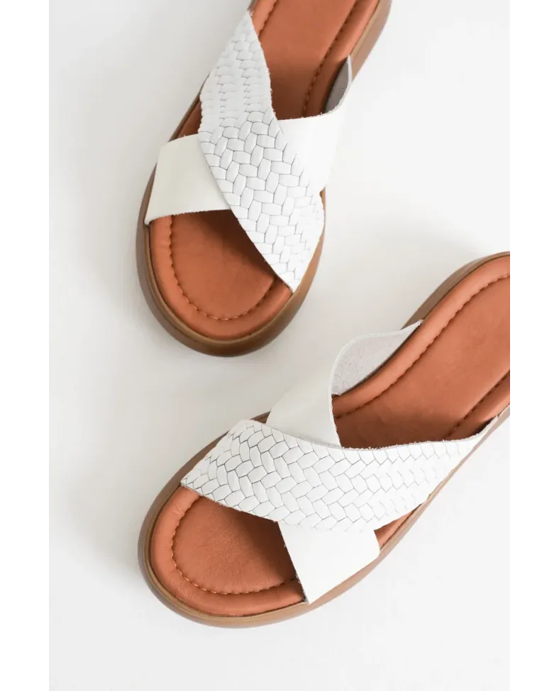 Beyaz Hakiki Deri Terlik TR31MY53M