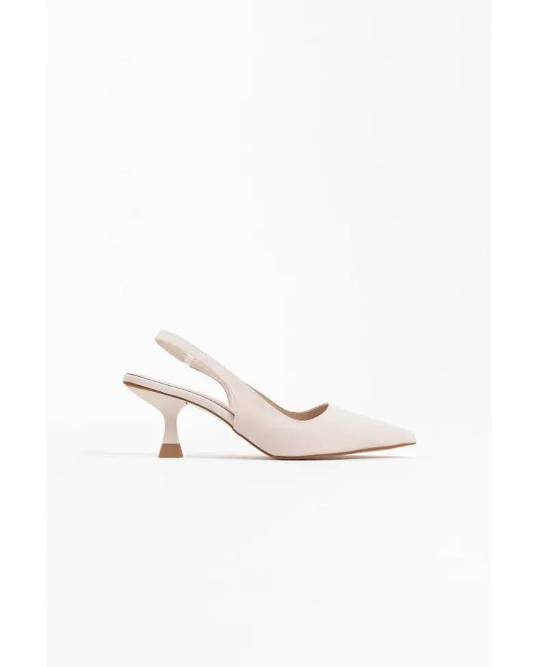 Kadın Bej Saten Topuklu Ayakkabı TR08MS08B