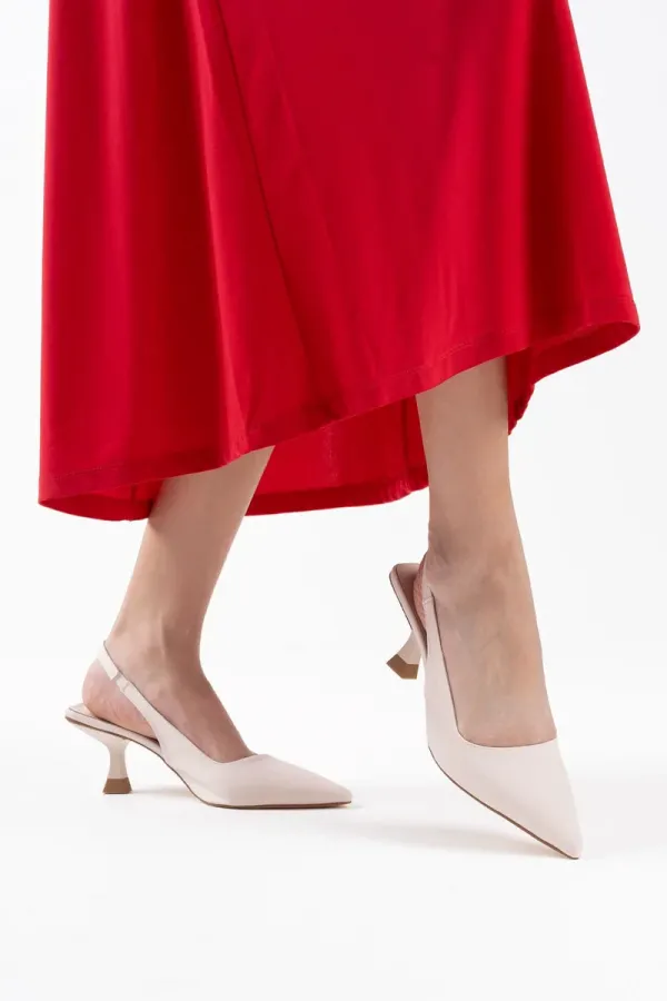 Kadın Bej Saten Topuklu Ayakkabı TR08MS08B