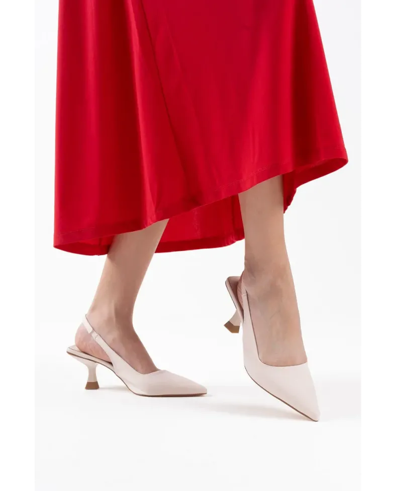 Kadın Bej Saten Topuklu Ayakkabı TR08MS08B