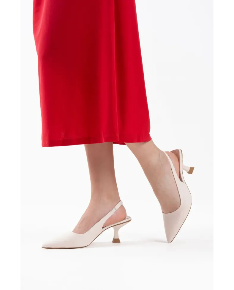 Kadın Bej Saten Topuklu Ayakkabı TR08MS08B