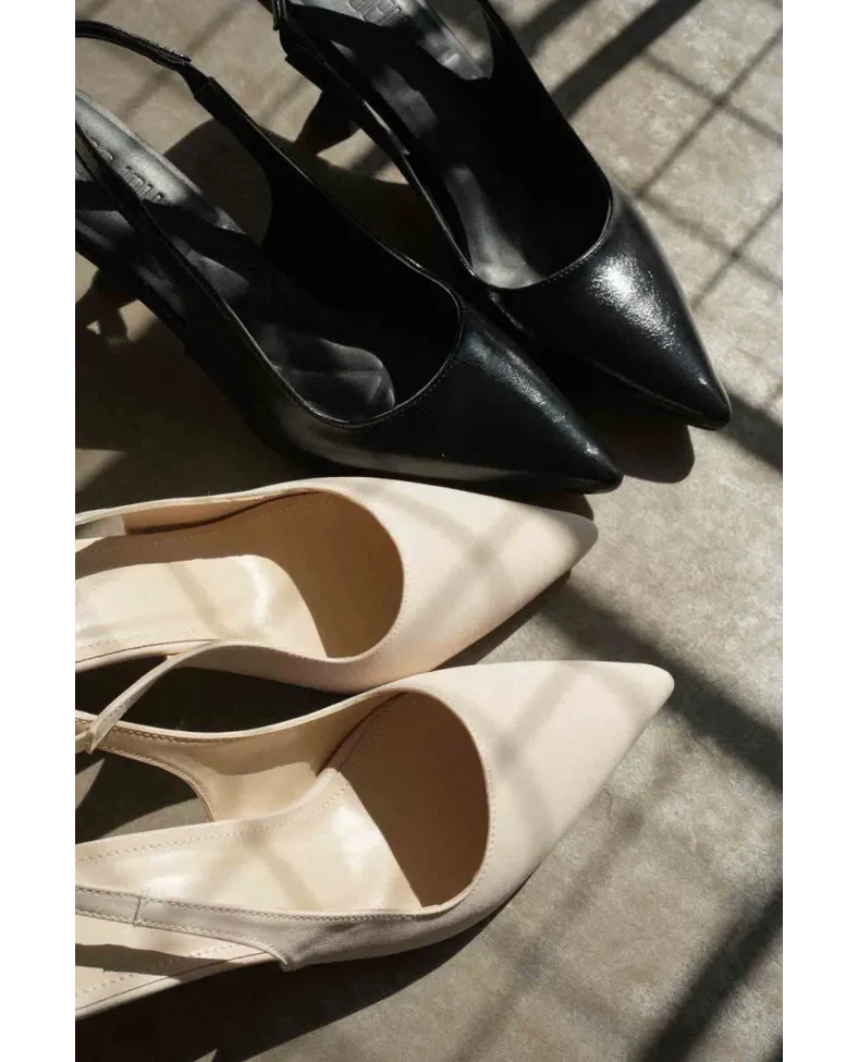 Kadın Bej Saten Topuklu Ayakkabı TR08MS08B