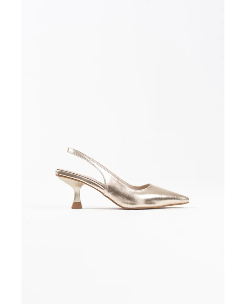 Kadın Altın Kırışık Rugan Topuklu Ayakkabı TR08MS08E