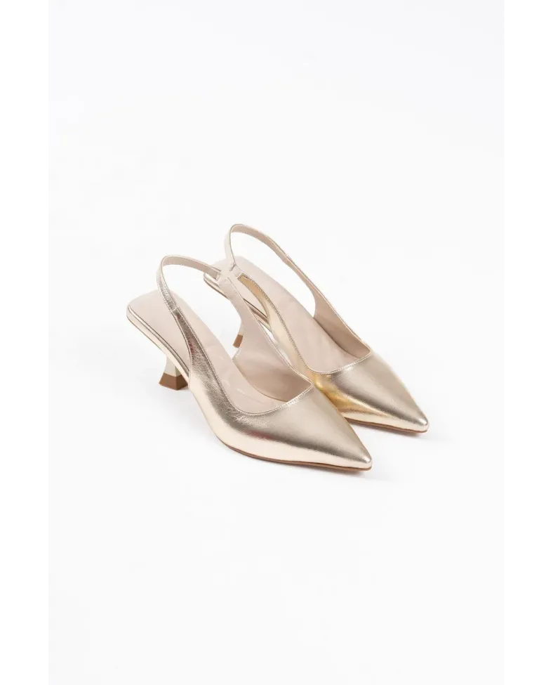 Kadın Altın Kırışık Rugan Topuklu Ayakkabı TR08MS08E