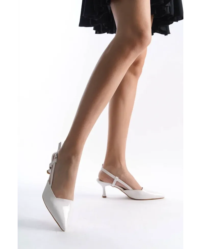 Kadın Beyaz Rugan Topuklu Ayakkabı TR08MS20B