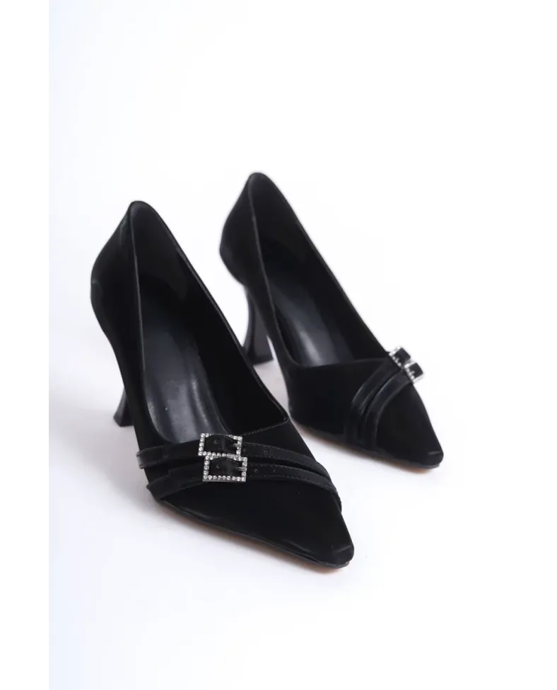 Kadın Siyah Saten Topuklu Ayakkabı TR08MS25A