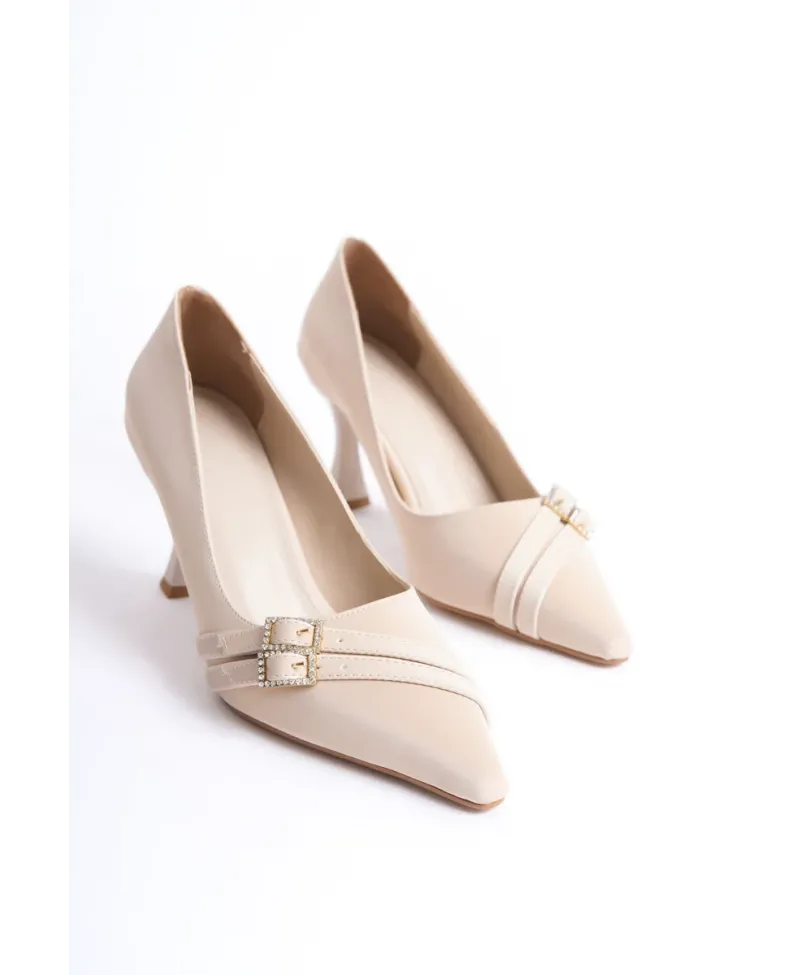 Kadın Bej Saten Topuklu Ayakkabı TR08MS25B