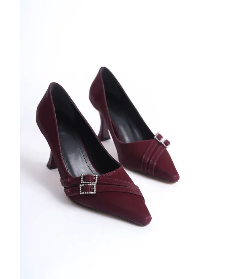 Kadın Bordo Saten Topuklu Ayakkabı TR08MS25C