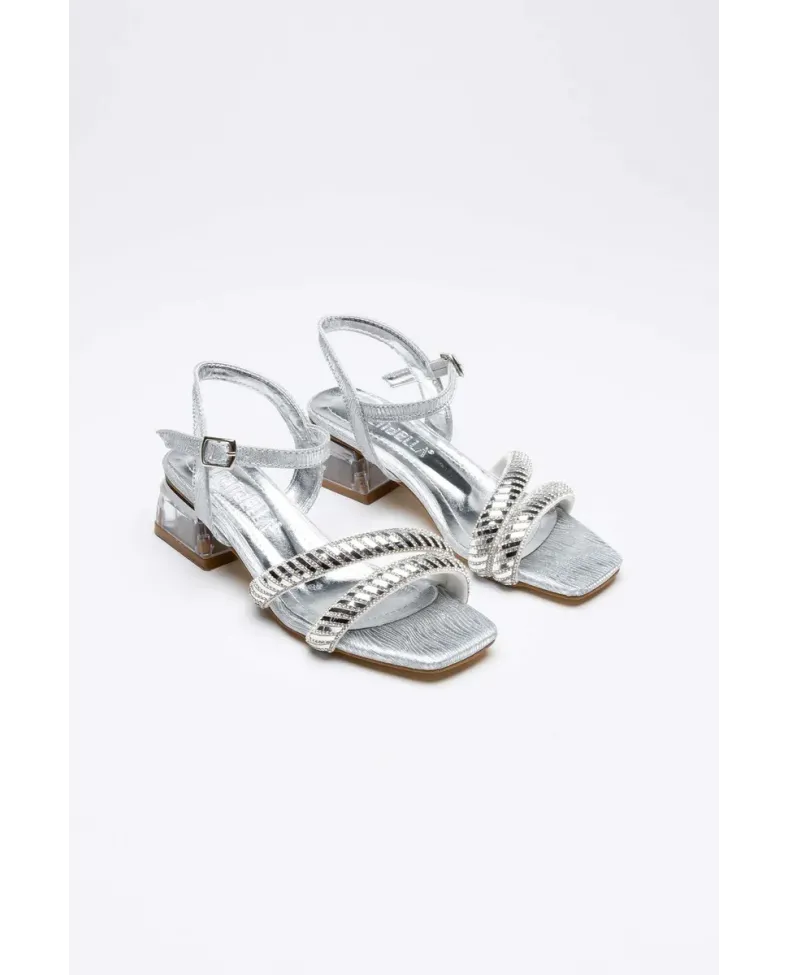 Gümüş Taşlı Kadın Topuklu Sandalet TR25MY04B