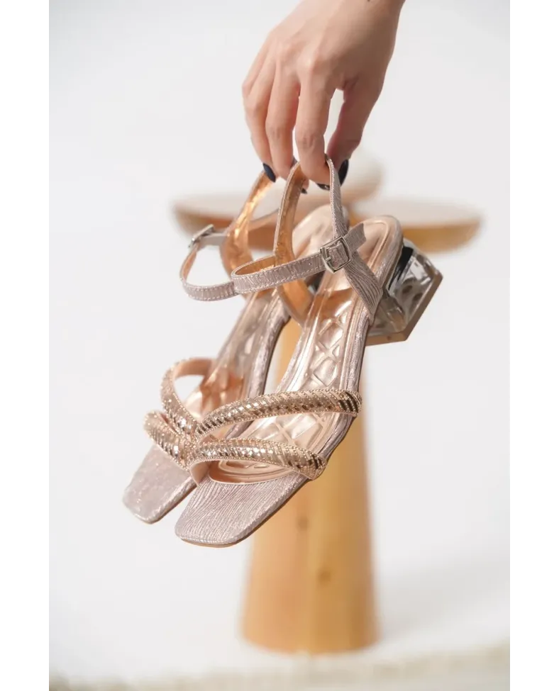 Rose Gold Taşlı Kadın Topuklu Sandalet TR25MY04D