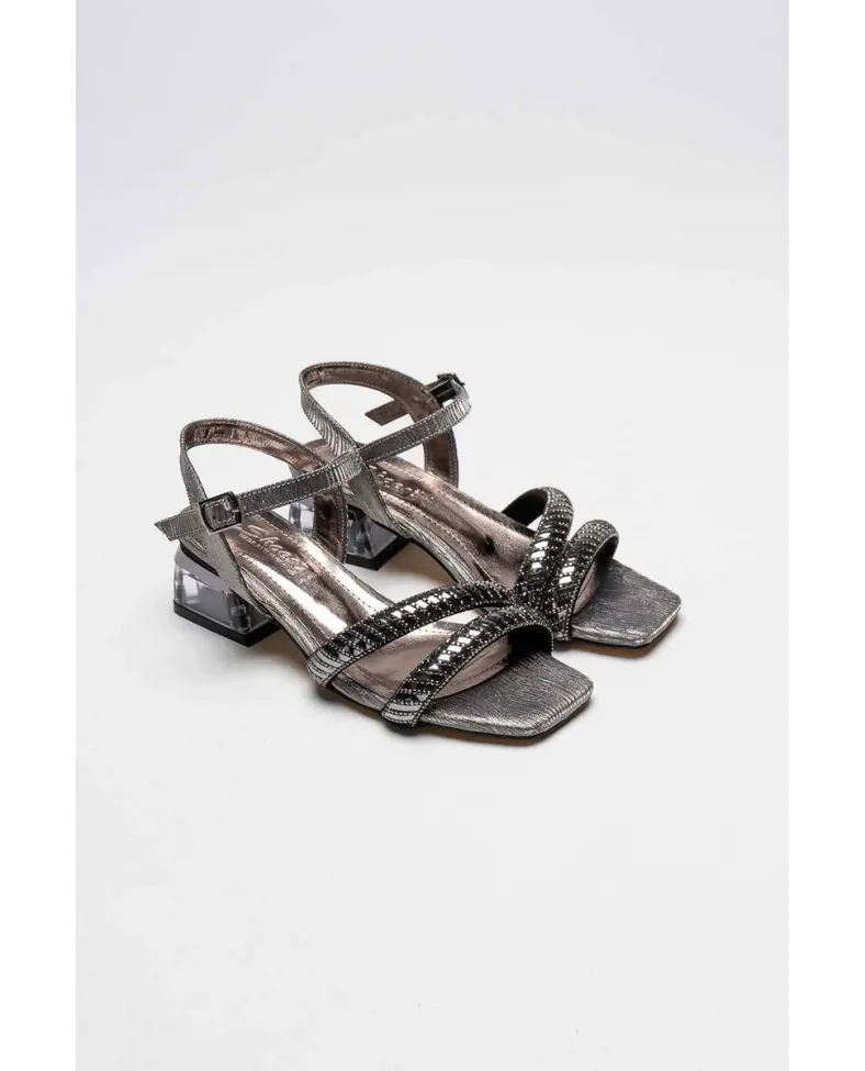 Platin Taşlı Kadın Topuklu Sandalet TR25MY04E