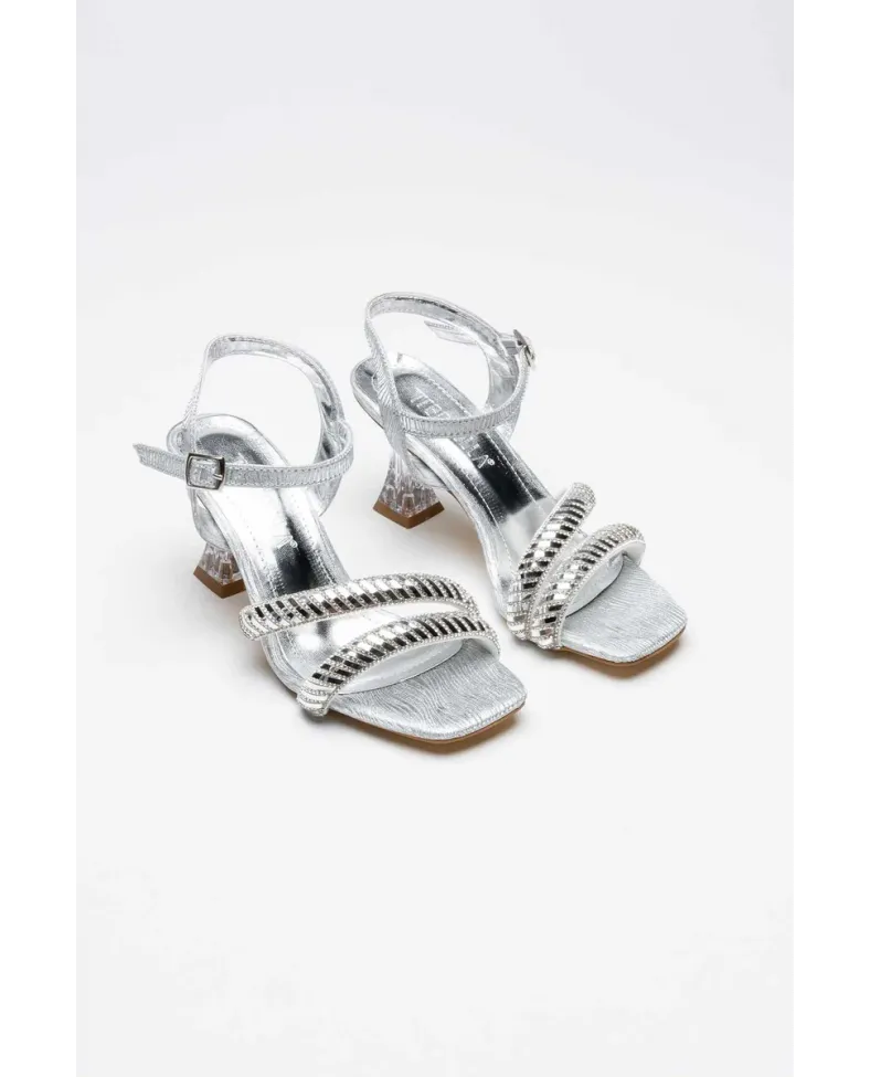Gümüş Taşlı Kadın Topuklu Sandalet TR25MY05E