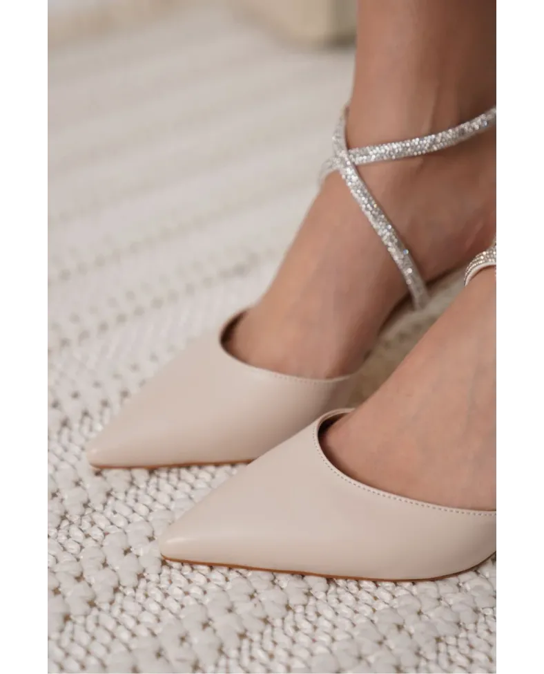 Taşlı Kadın Bej Topuklu Ayakkabı TR12MS03C