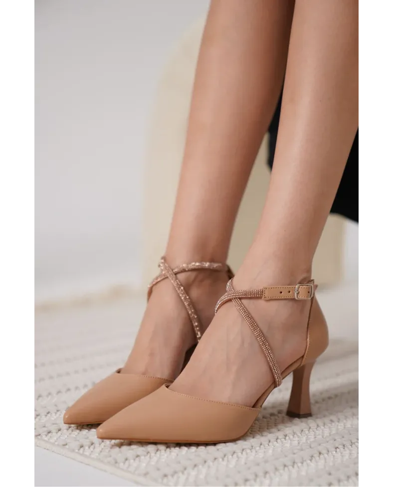 Taşlı Kadın Nude Topuklu Ayakkabı TR12MS03D