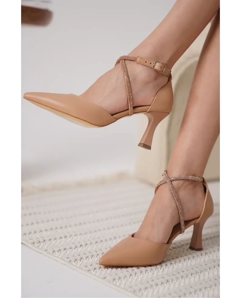 Taşlı Kadın Nude Topuklu Ayakkabı TR12MS03D