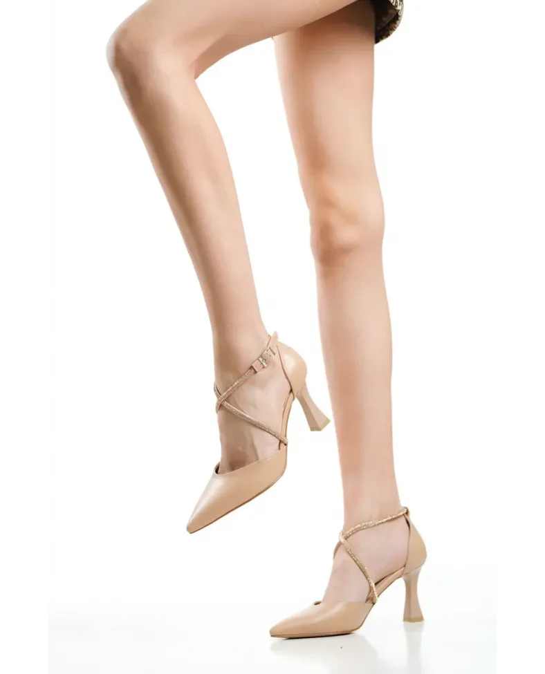 Taşlı Kadın Nude Topuklu Ayakkabı TR12MS03D