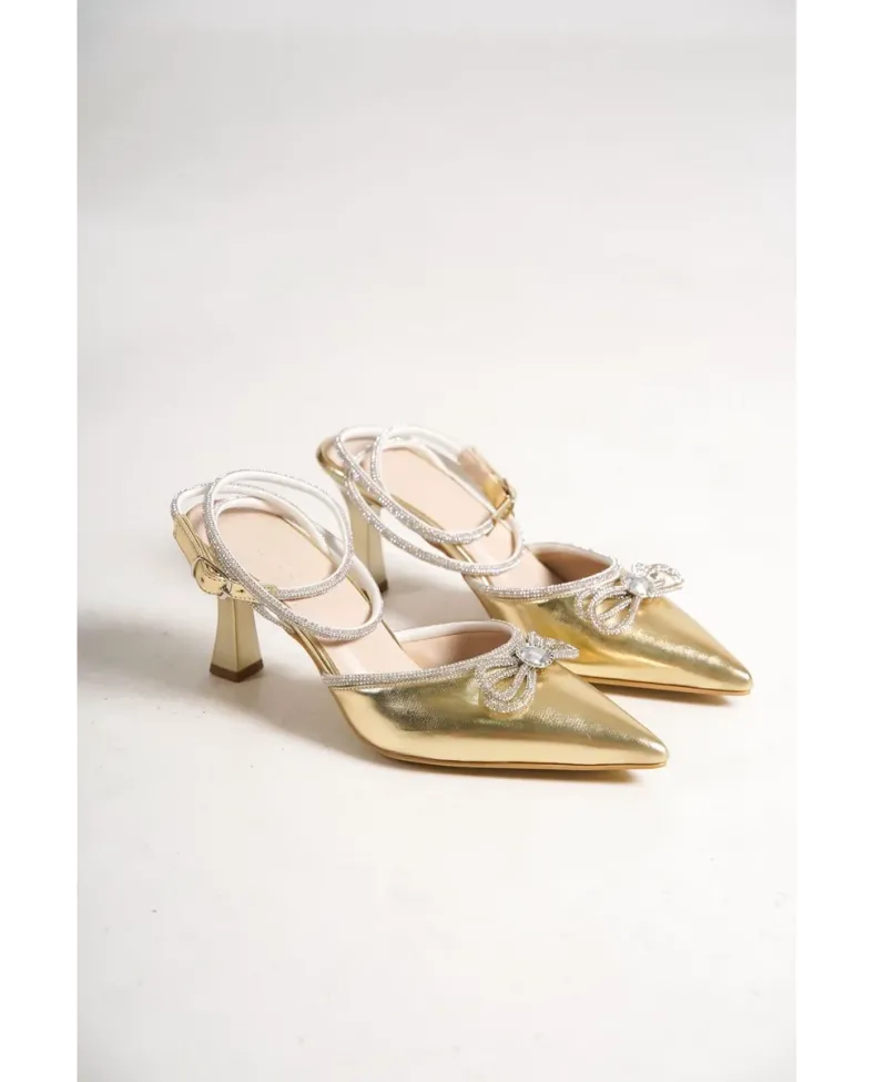 Kadın Altın Taşlı Topuklu Ayakkabı TR12MS05C