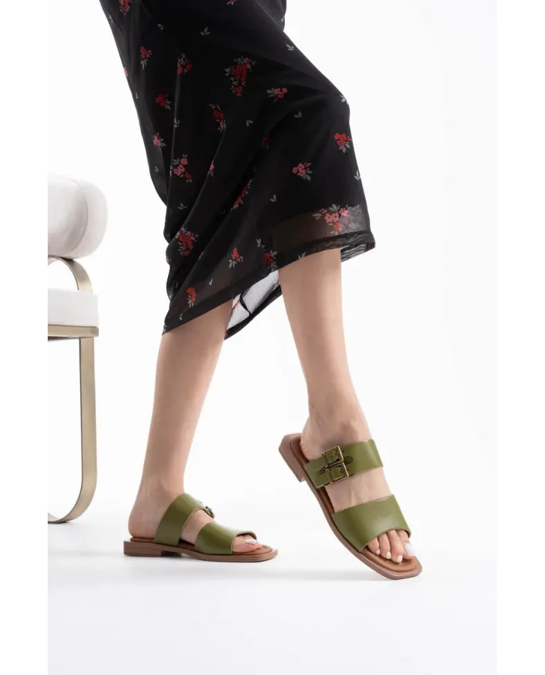 Haki Yeşili Hakiki Deri Terlik TR31MY33F