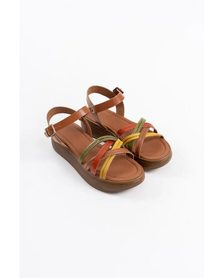 Çok Renkli Hakiki Deri Sandalet TR31MY56B