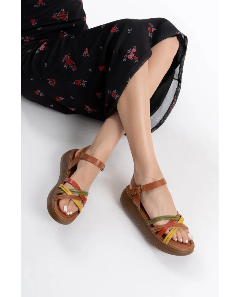 Çok Renkli Hakiki Deri Sandalet TR31MY56B