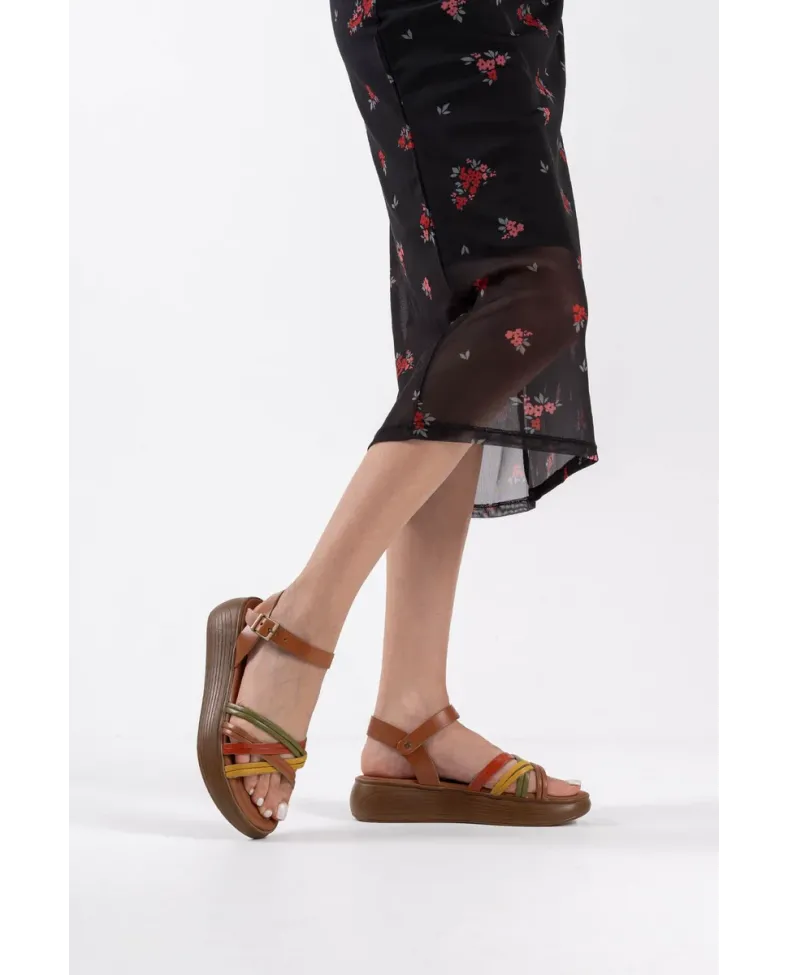 Çok Renkli Hakiki Deri Sandalet TR31MY56B