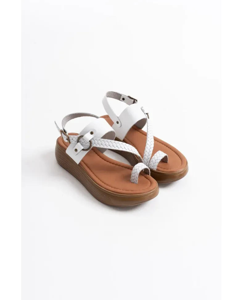 Beyaz Hakiki Deri Sandalet TR31MY64B