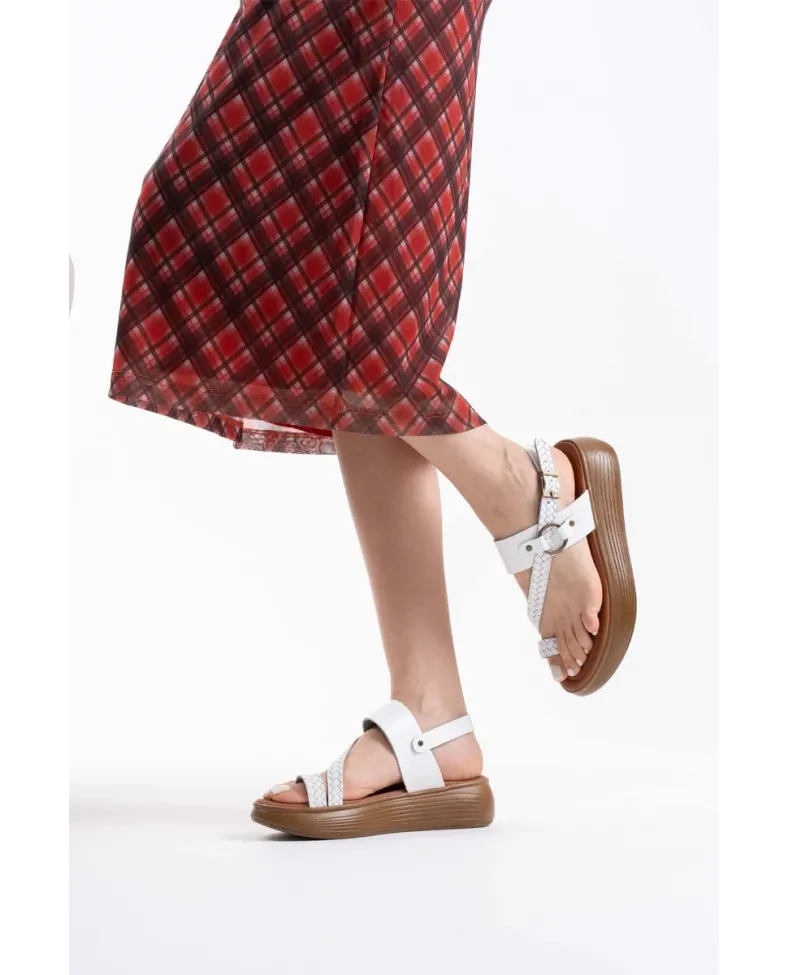 Beyaz Hakiki Deri Sandalet TR31MY64B