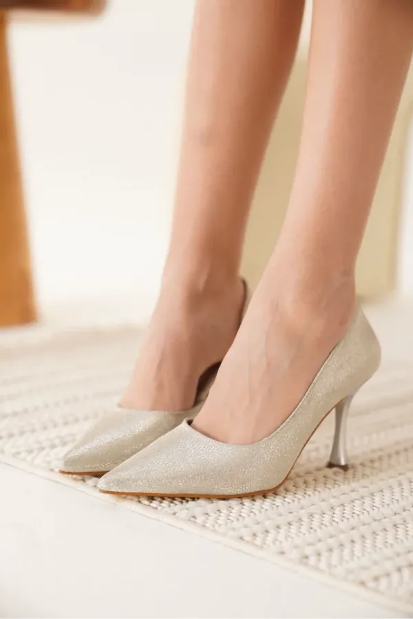 Kadın Gümüş Özel Malzeme Topuklu Ayakkabı TR08MS45F